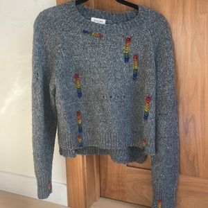 Boujee grey knit sweater sweatshirt top blouse rainbow beaded detailing